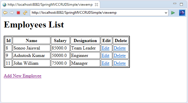 Spring MVC CRUD示例